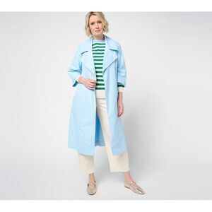 Carla Rockmore Collection Women's Jacket Sz L Taffetta Trench Coat Blue